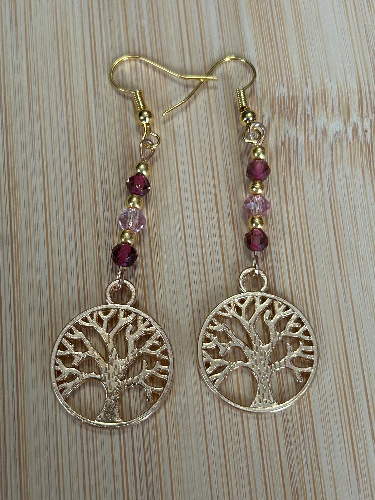 Pink Crystal Tree of Life earrings