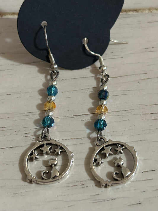 Crystal Cat and Star earrings
